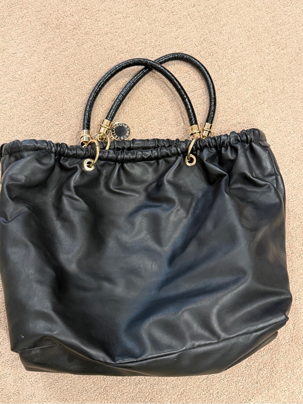 Stella McCartney Black Gathered Drawstring Tote with Gold Hardware - Picture 5 of 8